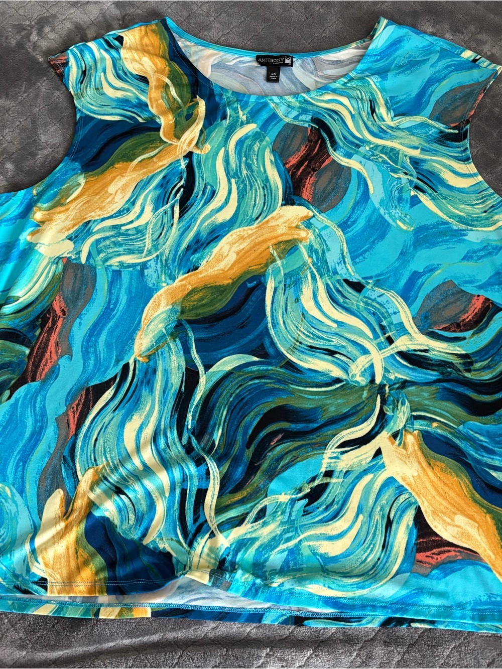 Antthony Blue & Teal Abstract Shell Top